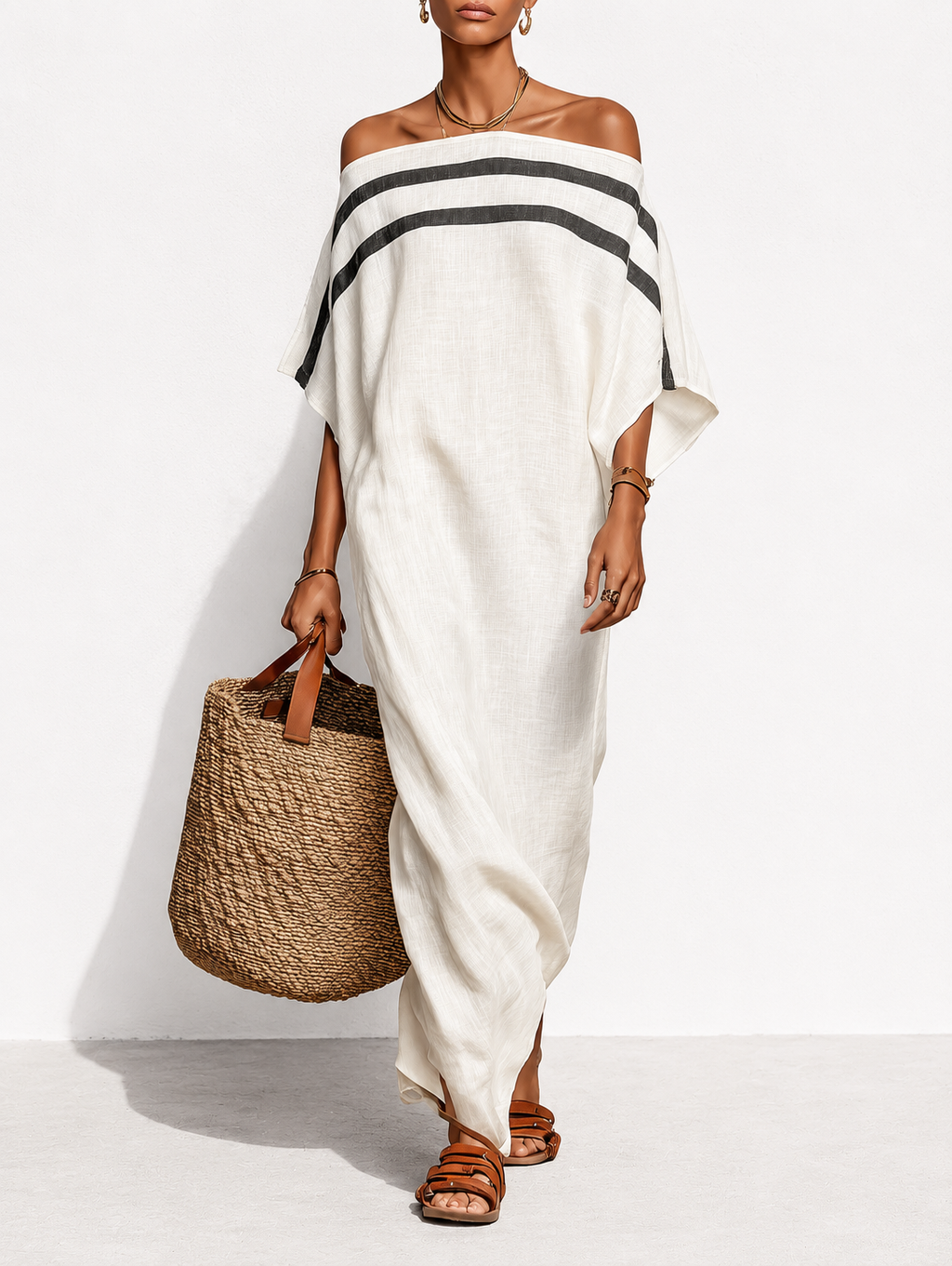 Martina | Vestido Maxi de Lino con Escote Bardot