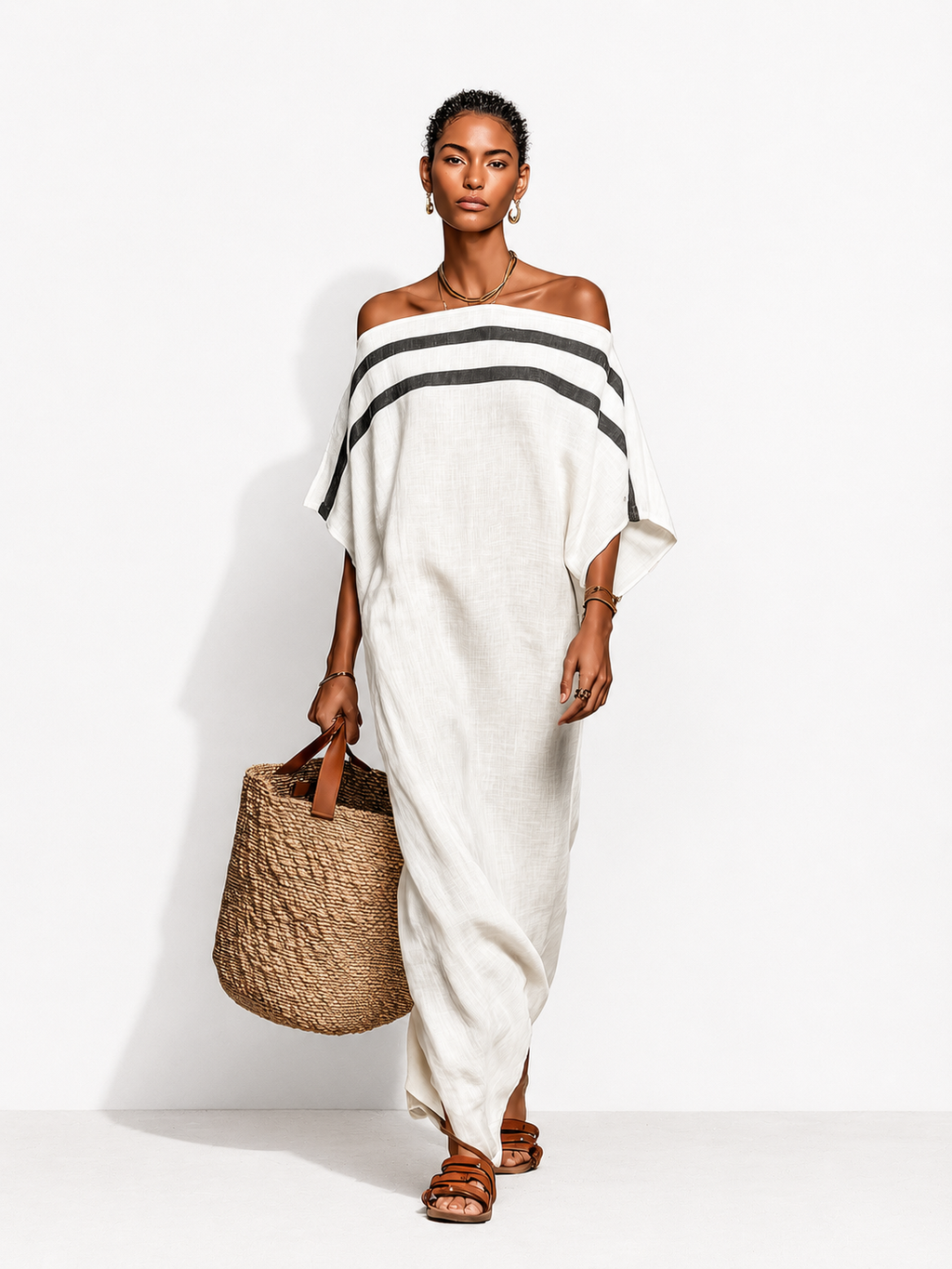 Martina | Vestido Maxi de Lino con Escote Bardot