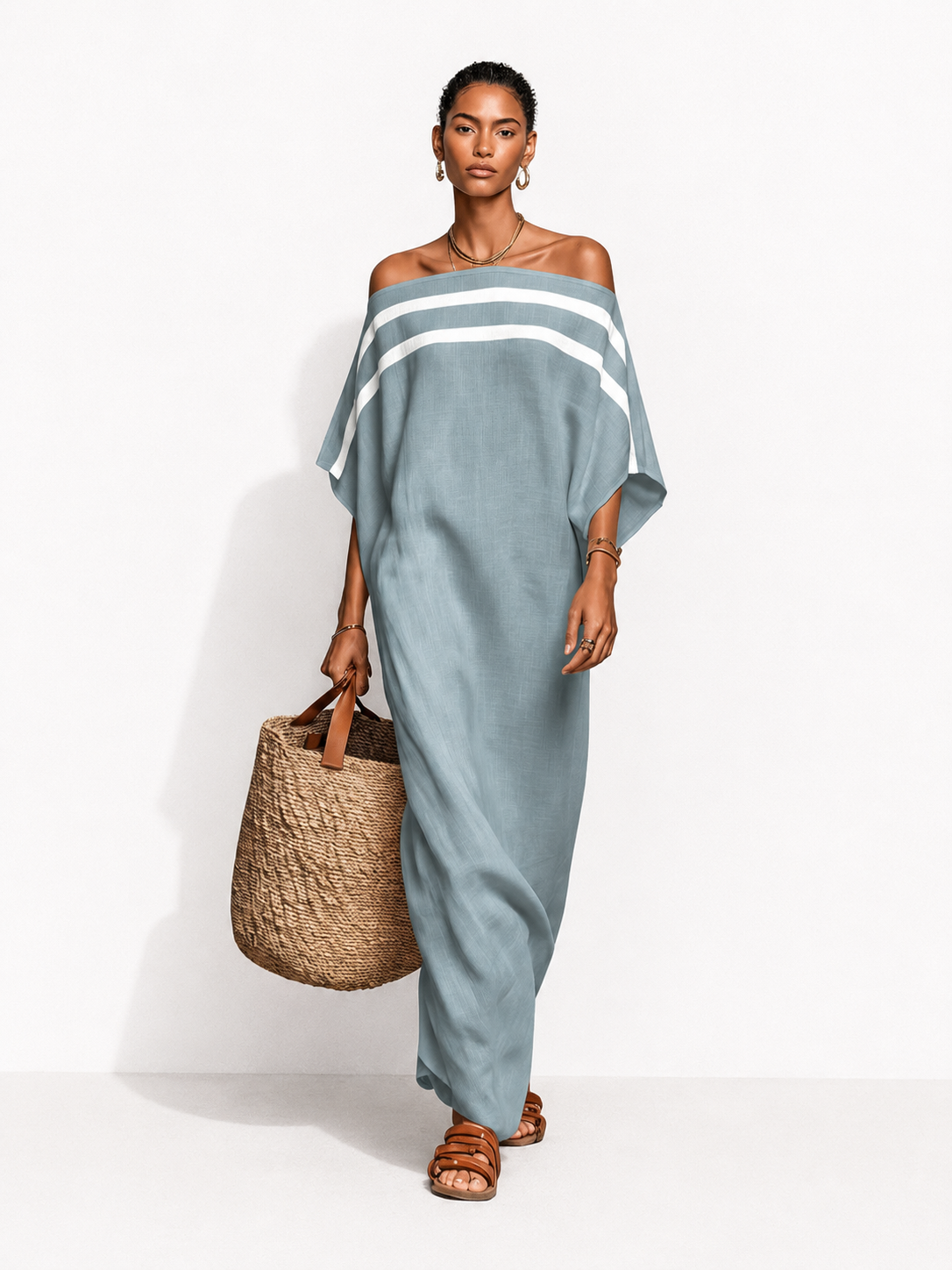 Martina | Vestido Maxi de Lino con Escote Bardot