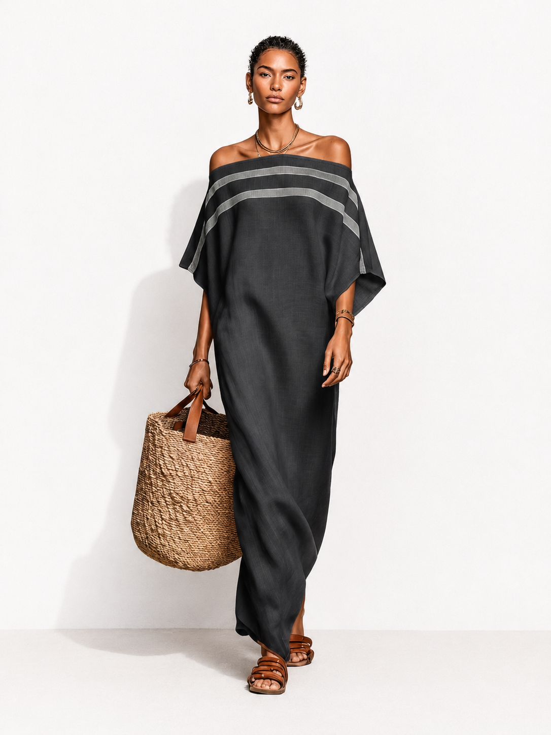 Martina | Vestido Maxi de Lino con Escote Bardot
