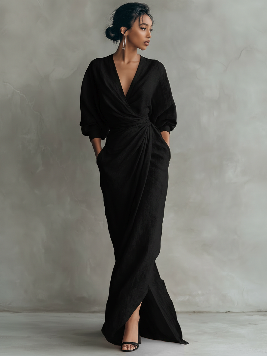 Rosa | Vestido Maxi de Lino con Escote en V
