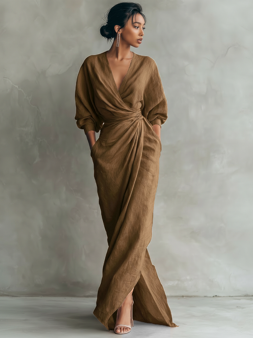 Rosa | Vestido Maxi de Lino con Escote en V